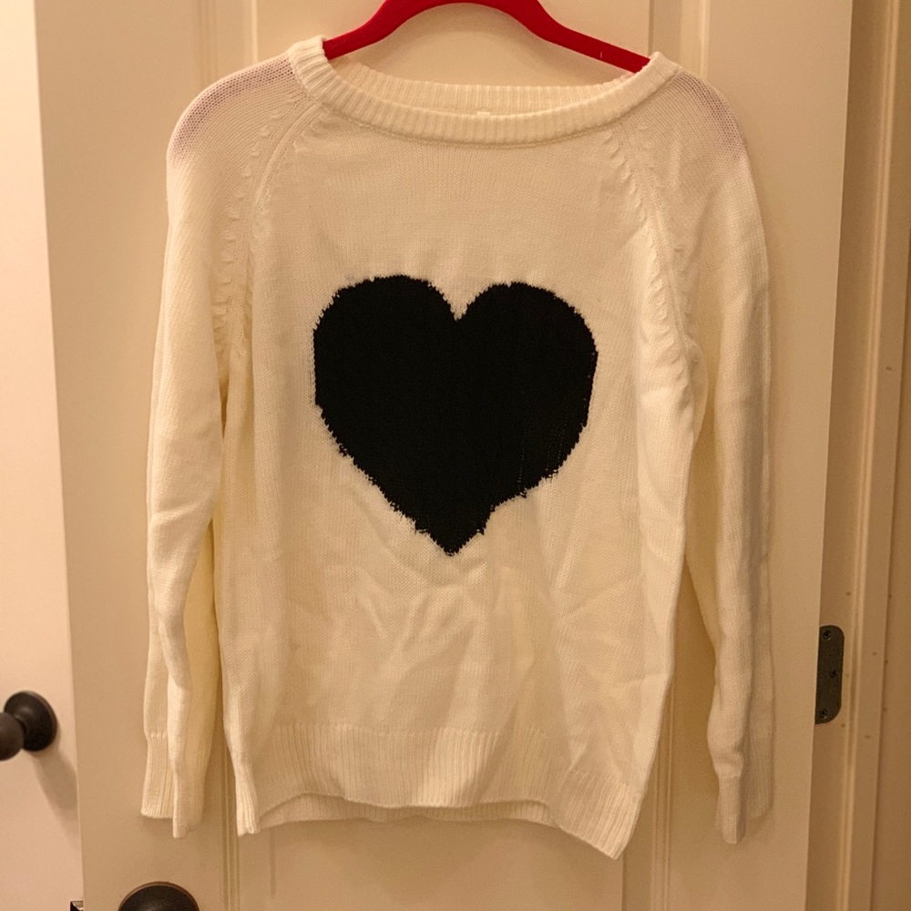 NWOT! Cream sweater with black heart!